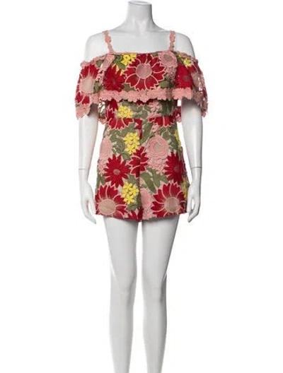 Pre-owned Alice + Olivia Floral Print Off-the-shoulder Romper In Pink