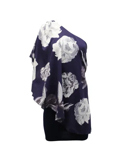 Pre-owned Alice And Olivia Floral-print One-shoulder Dress In Purple
