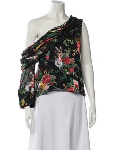 Pre-owned Alice And Olivia Floral Print One-shoulder Blouse In Red