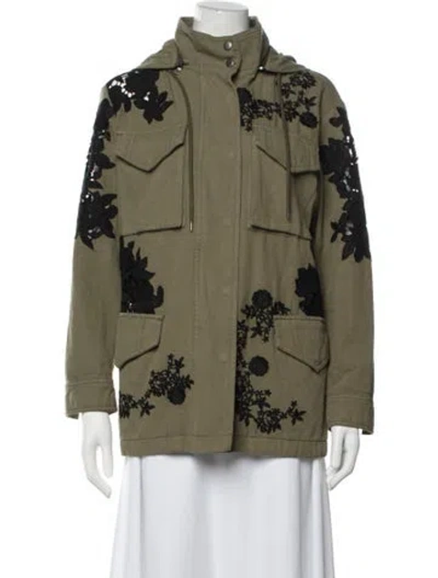Pre-owned Alice And Olivia Floral Print Parka In Green