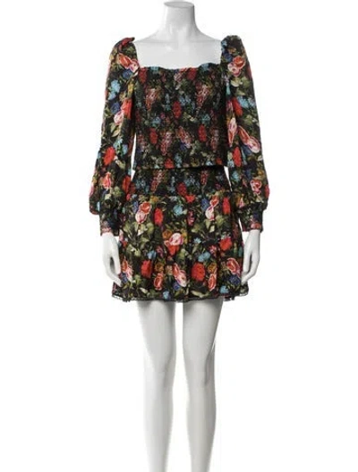 Pre-owned Alice And Olivia Floral Print Pleated Accents Skirt Set In Black