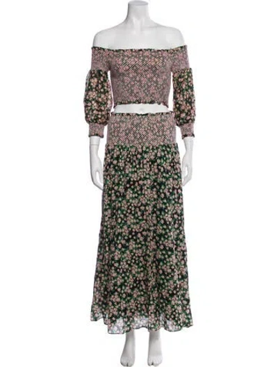 Pre-owned Alice And Olivia Floral Print Pleated Accents Skirt Set In Pink