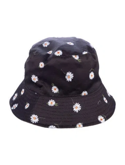 Pre-owned Alice And Olivia Floral Print Reversible Bucket Hat In Black