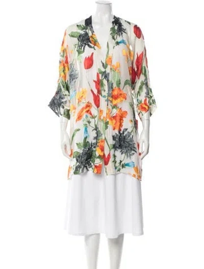 Pre-owned Alice And Olivia Floral Print Robe In Neutral