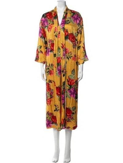 Pre-owned Alice And Olivia Floral Print Robe In Yellow