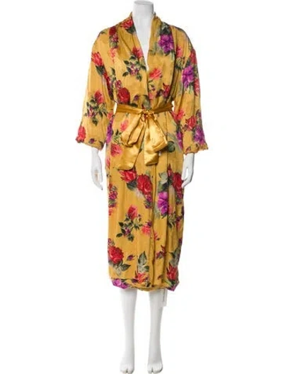 Pre-owned Alice And Olivia Floral Print Robe In Yellow
