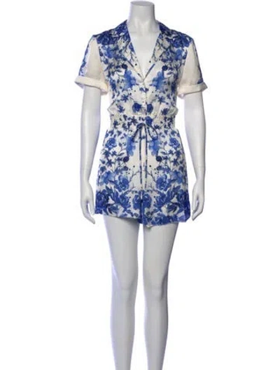 Pre-owned Alice And Olivia Floral Print Romper In Blue