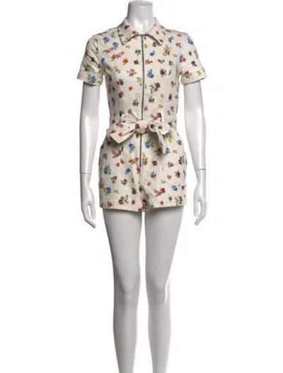 Pre-owned Alice And Olivia Floral Print Romper In White