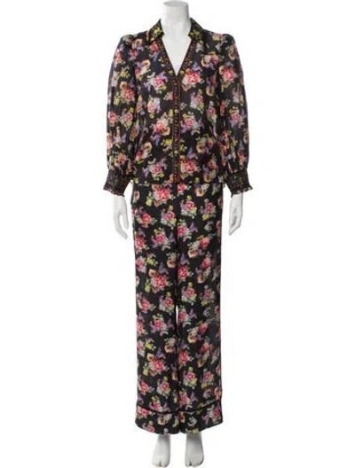 Pre-owned Alice And Olivia Floral Print Ruffle Embellishment Pant Set In Multi