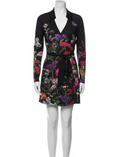 Pre-owned Alice And Olivia Floral Print Ruffle Embellishment Robe In Black