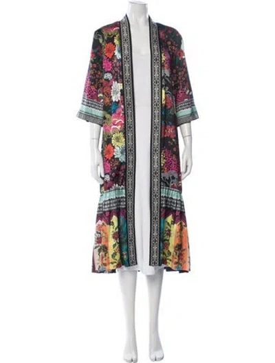 Pre-owned Alice And Olivia Floral Print Ruffle Embellishment Robe In Multi