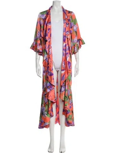 Pre-owned Alice And Olivia Floral Print Ruffle Embellishment Robe In Orange