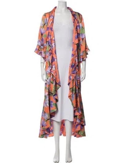 Pre-owned Alice And Olivia Floral Print Ruffle Embellishment Robe In Orange