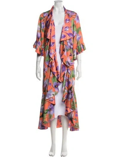 Pre-owned Alice And Olivia Floral Print Ruffle Embellishment Robe In Orange