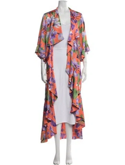 Pre-owned Alice And Olivia Floral Print Ruffle Embellishment Robe In Orange