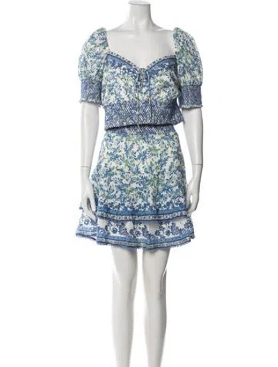 Pre-owned Alice And Olivia Floral Print Ruffle Embellishment Skirt Set In Blue