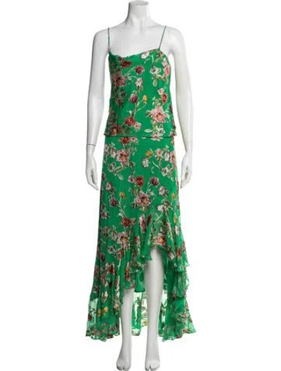 Pre-owned Alice And Olivia Floral Print Ruffle Embellishment Skirt Set In Green