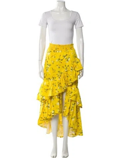 Pre-owned Alice And Olivia Floral Print Ruffle Embellishment Skirt Set In Yellow
