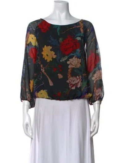 Pre-owned Alice And Olivia Floral Print Scoop Neck Blouse In Black