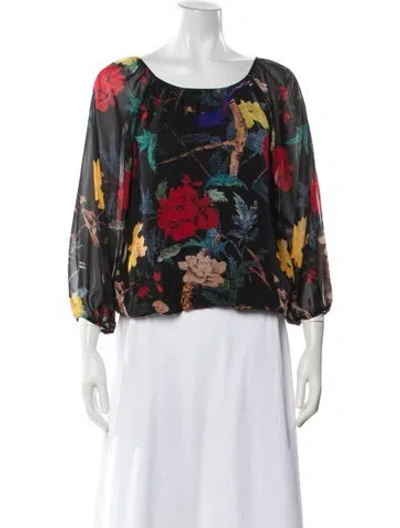 Pre-owned Alice And Olivia Floral Print Scoop Neck Blouse In Black