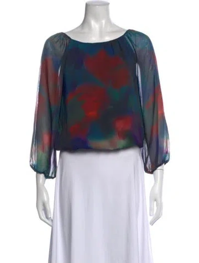 Pre-owned Alice And Olivia Floral Print Scoop Neck Blouse In Black