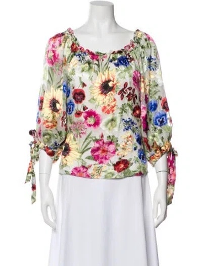 Pre-owned Alice And Olivia Floral Print Scoop Neck Blouse In Multi