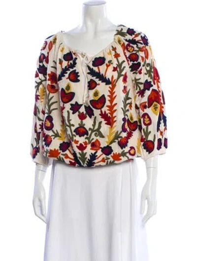 Pre-owned Alice And Olivia Floral Print Scoop Neck Blouse In Neutral