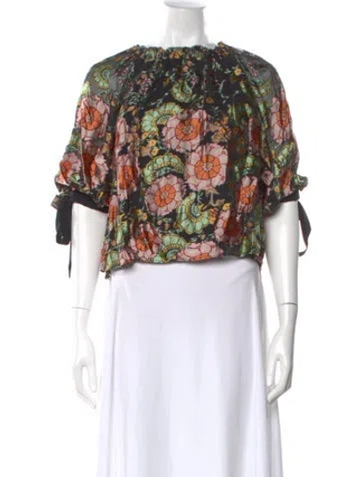 Pre-owned Alice And Olivia Floral Print Scoop Neck Blouse In Purple