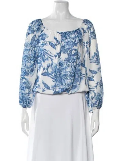 Pre-owned Alice And Olivia Floral Print Scoop Neck Blouse In White