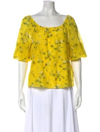 Pre-owned Alice And Olivia Floral Print Scoop Neck Blouse In Yellow