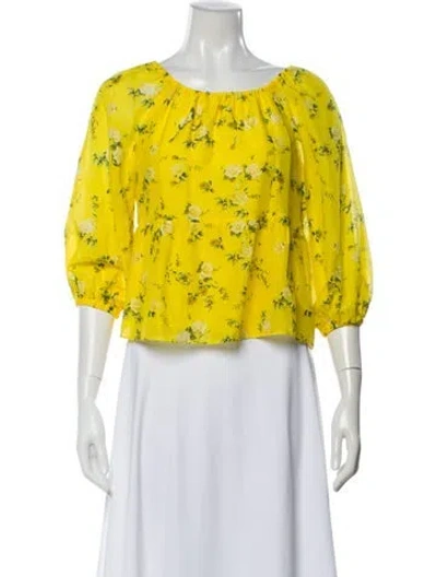 Pre-owned Alice And Olivia Floral Print Scoop Neck Blouse In Yellow