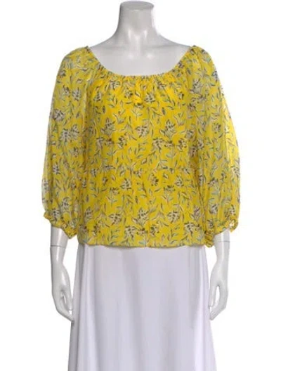 Pre-owned Alice And Olivia Floral Print Scoop Neck Blouse In Yellow
