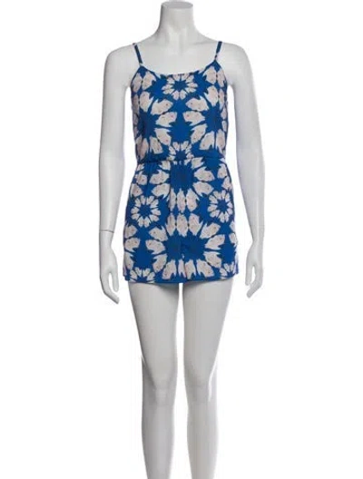 Pre-owned Alice And Olivia Floral Print Scoop Neck Romper In Blue