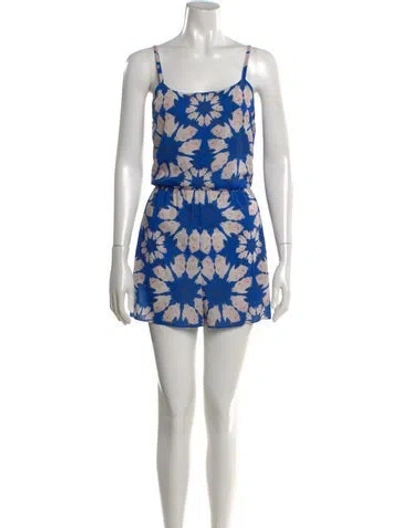 Pre-owned Alice And Olivia Floral Print Scoop Neck Romper In Blue