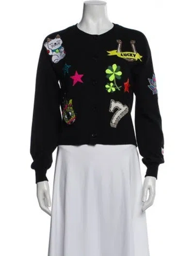 Pre-owned Alice And Olivia Floral Print Scoop Neck Sweater In Black