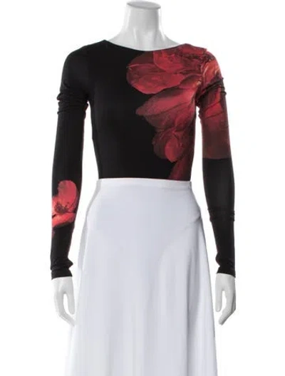 Pre-owned Alice And Olivia Floral Print Scoop Neck Top In Black