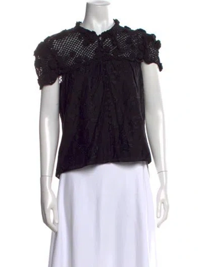 Pre-owned Alice And Olivia Floral Print Short Sleeve Blouse In Black