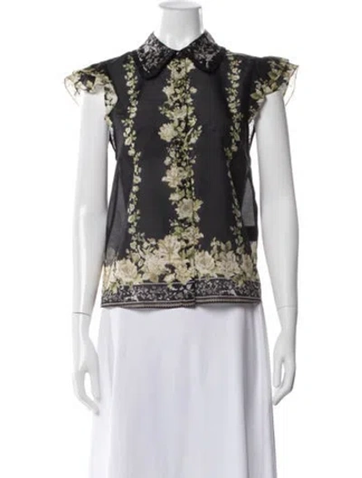 Pre-owned Alice And Olivia Floral Print Short Sleeve Blouse In Multi
