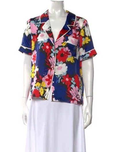 Pre-owned Alice And Olivia Floral Print Short Sleeve Blouse In Multicolor