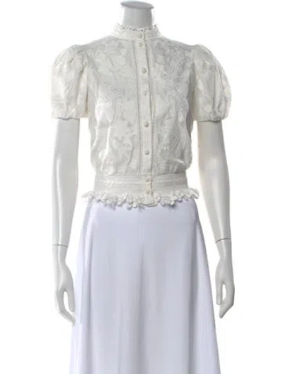 Pre-owned Alice And Olivia Floral Print Short Sleeve Blouse In Neutral
