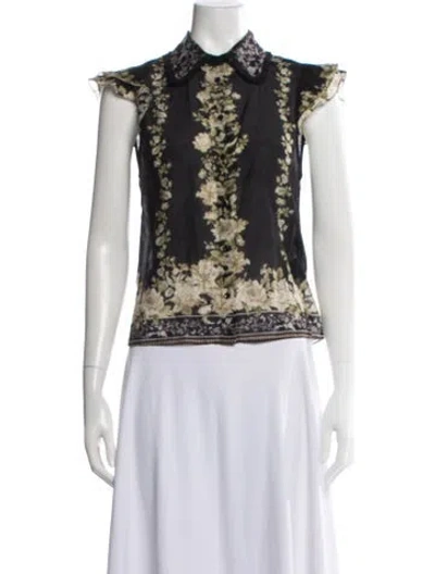 Pre-owned Alice And Olivia Floral Print Short Sleeve Blouse In Neutral