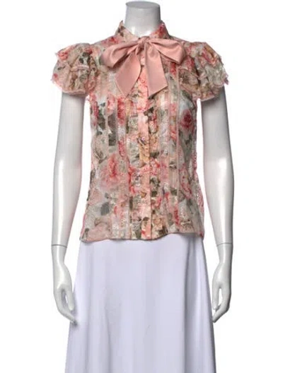 Pre-owned Alice And Olivia Floral Print Short Sleeve Blouse In Pink