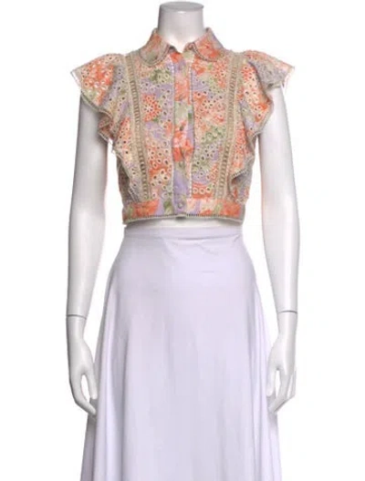 Pre-owned Alice And Olivia Floral Print Short Sleeve Blouse In Pink