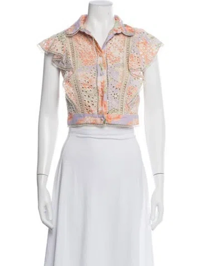 Pre-owned Alice And Olivia Floral Print Short Sleeve Blouse In Pink