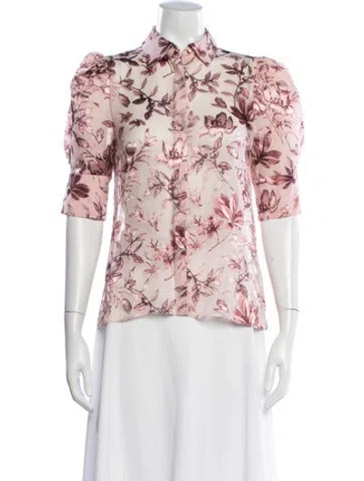 Pre-owned Alice And Olivia Floral Print Short Sleeve Blouse In Pink