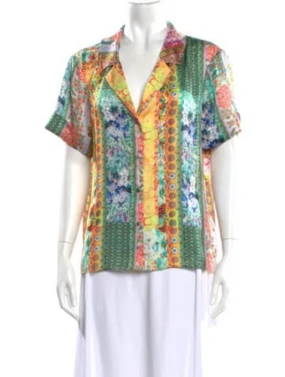 Pre-owned Alice And Olivia Floral Print Short Sleeve Blouse W/ Tags In Multi