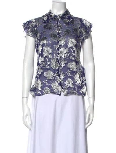 Pre-owned Alice And Olivia Floral Print Short Sleeve Blouse In White