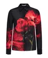 Alice And Olivia Brady Slim Button Down Top In Peony Petals Bright Ruby In Black