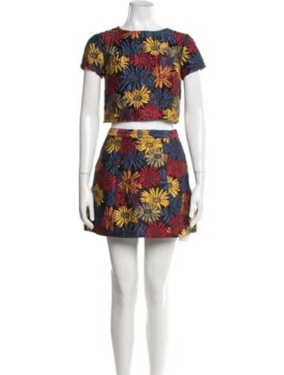 Pre-owned Alice And Olivia Floral Print Skirt Set In Black
