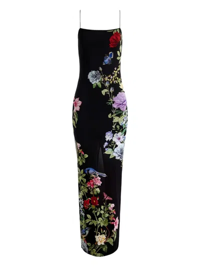 Alice And Olivia Floral-print Spaghetti-strap Maxi Dress In Black